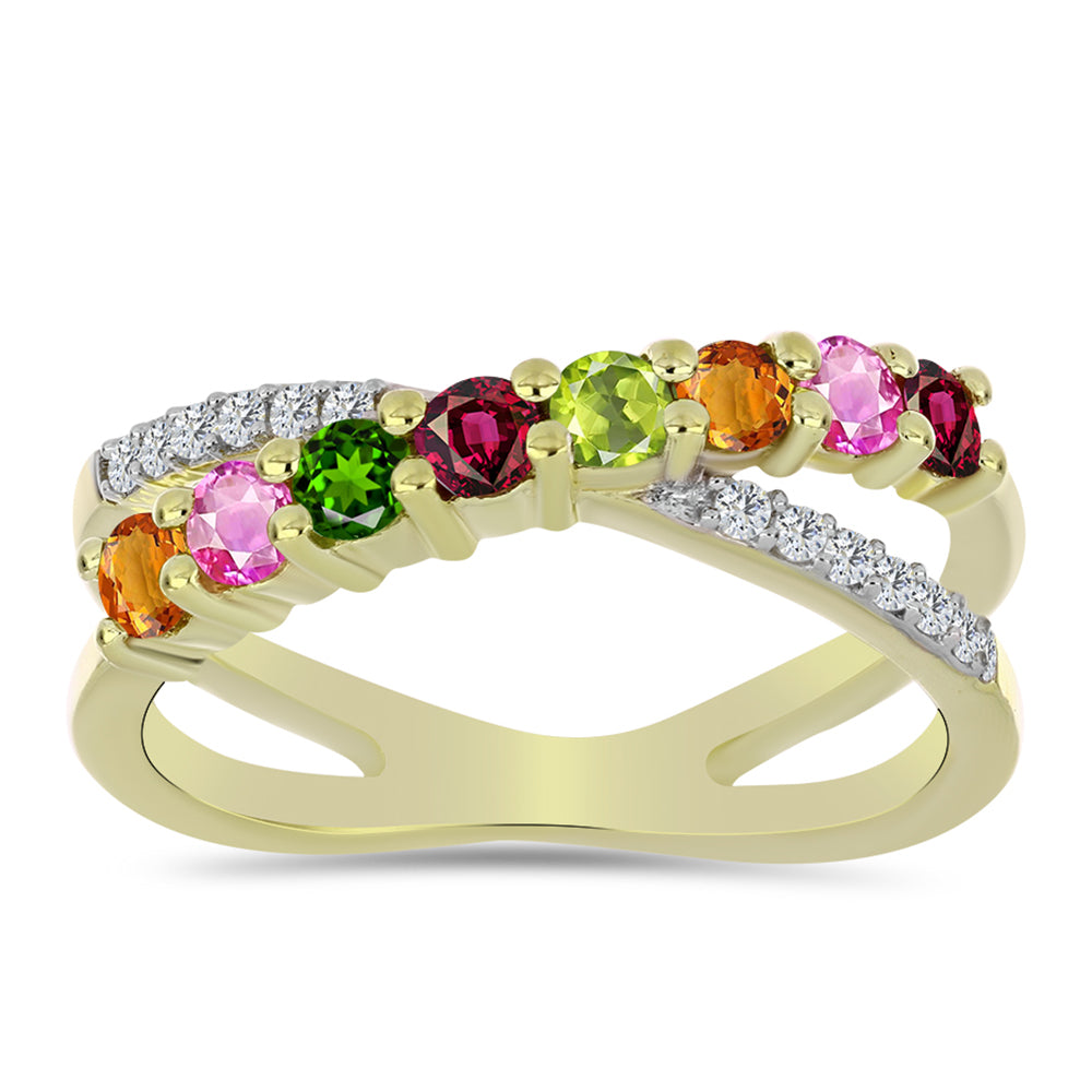 Anillo de Plata Bañada en Oro con Chakra Turmalina y Topacio Blanco