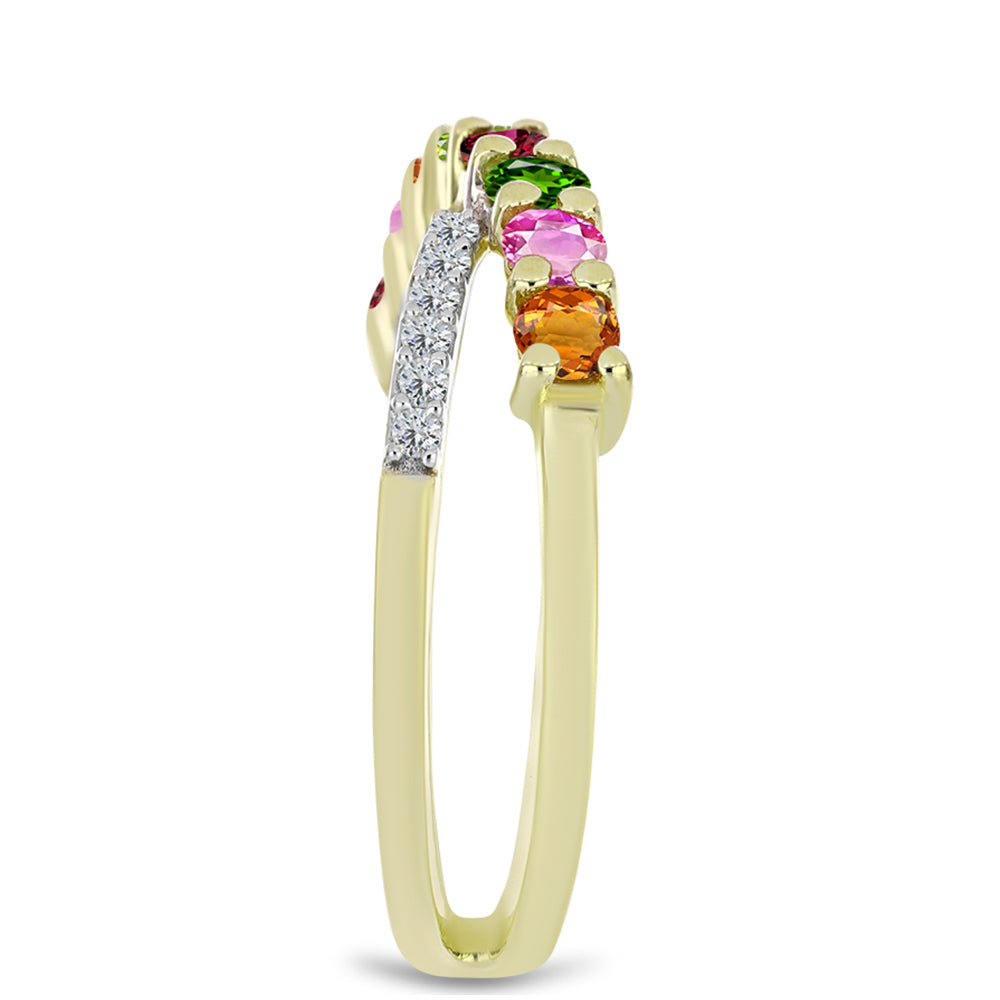 Anillo de Plata Bañada en Oro con Chakra Turmalina y Topacio Blanco