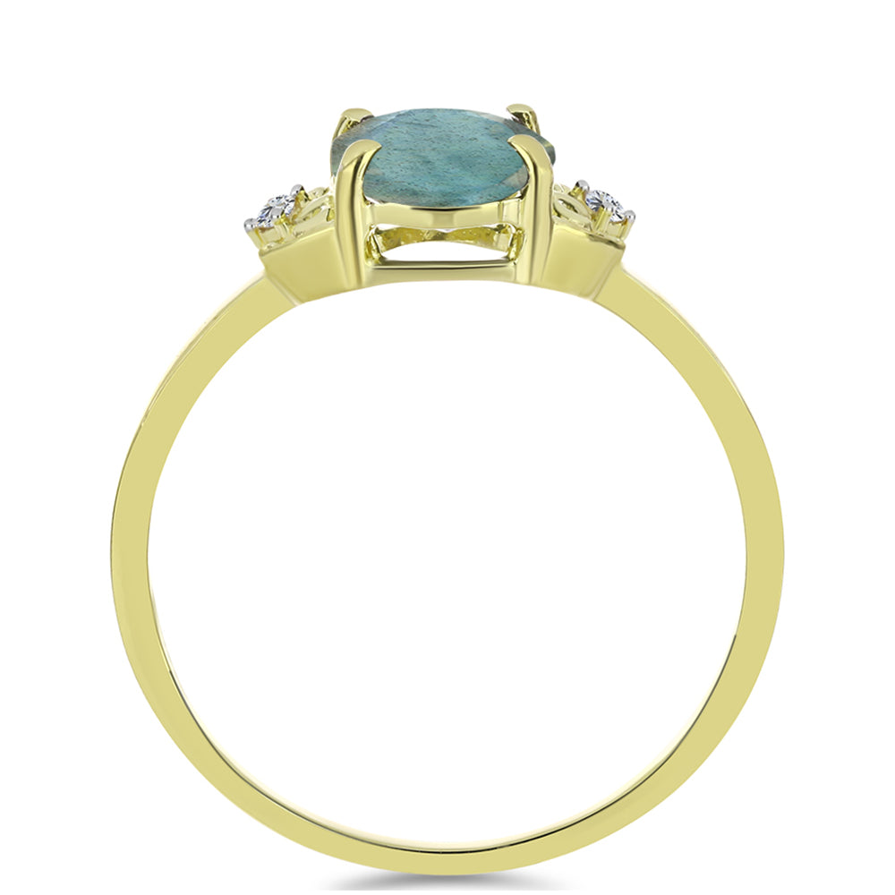 Anillo de Plata Bañada en Oro con Labradorita y Topacio Blanco