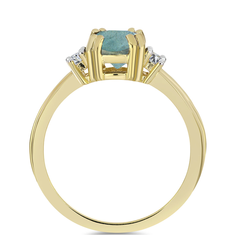 Anillo de Plata Bañada en Oro con Labradorita y Topacio Blanco