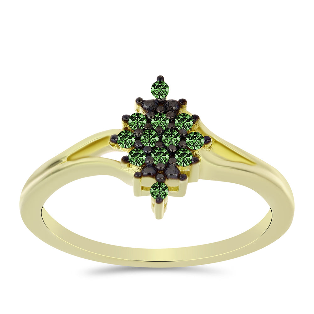 Anillo de Plata Bañada en Oro con Diamante Verde
