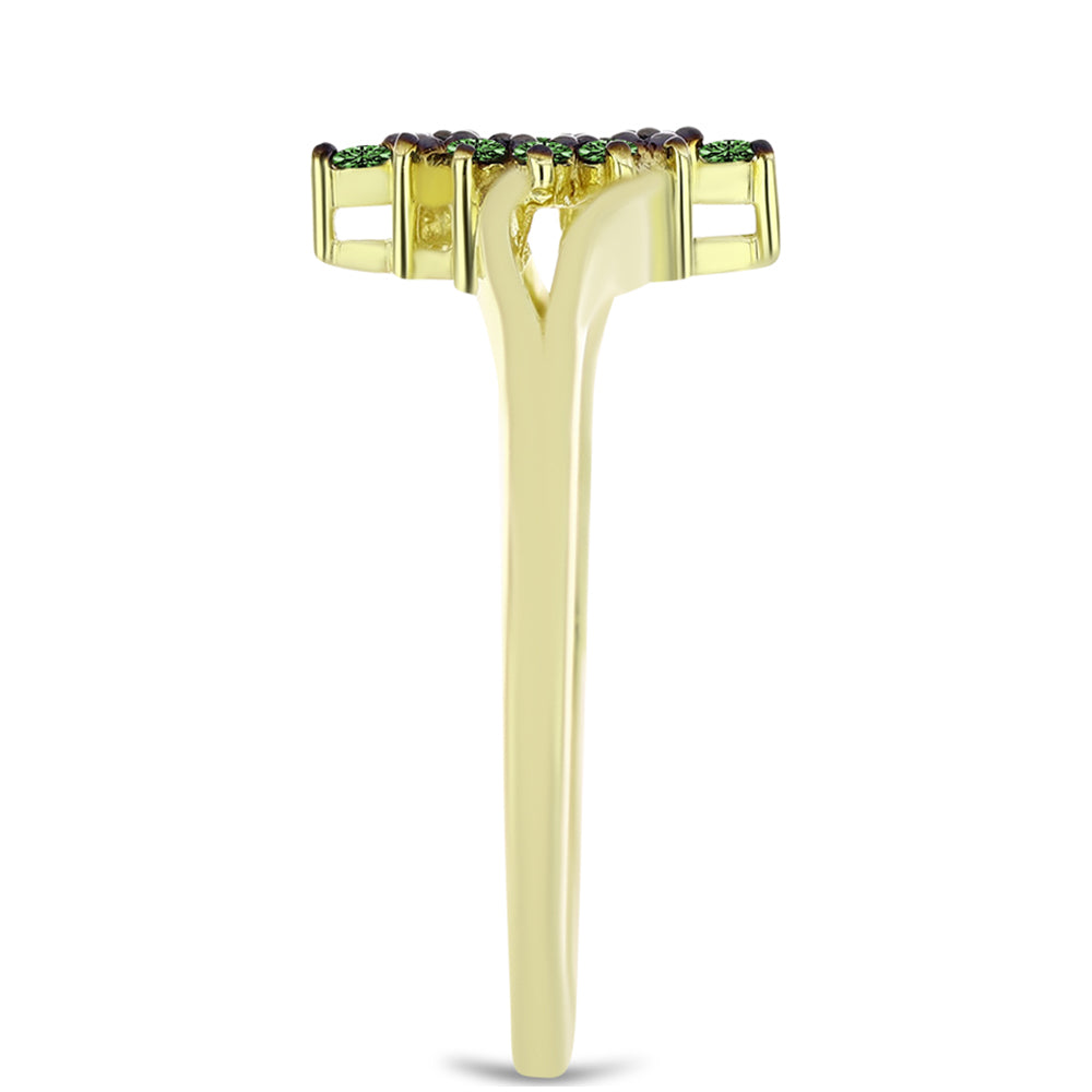 Anillo de Plata Bañada en Oro con Diamante Verde