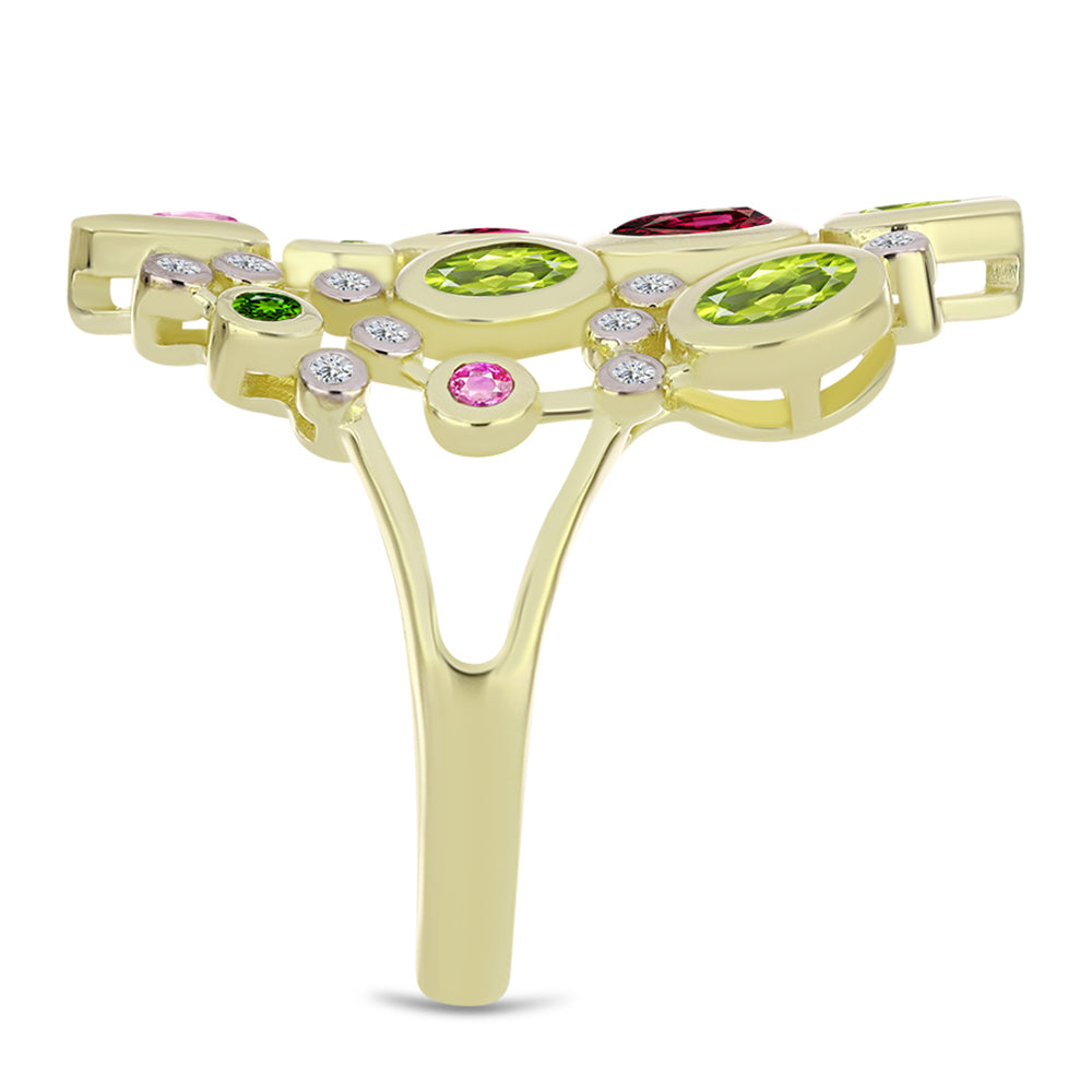 Anillo de Plata Bañada en Oro con Chakra Turmalina y Topacio Blanco