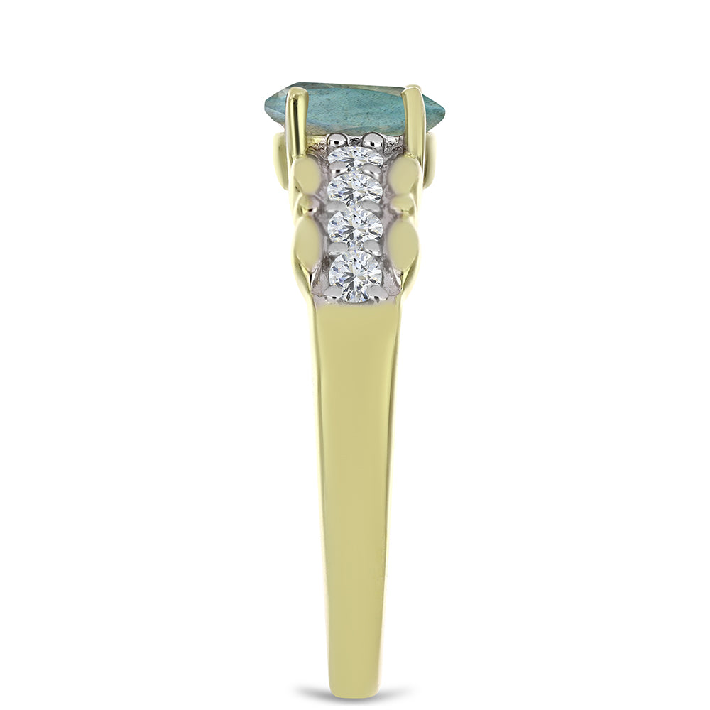 Anillo de Plata Bañada en Oro con Labradorita y Topacio Blanco