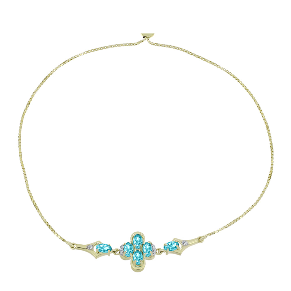 Pulsera de Plata Bañada en Oro con Cuarzo Paraiba y Topacio Blanco