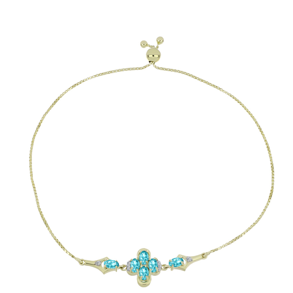 Pulsera de Plata Bañada en Oro con Cuarzo Paraiba y Topacio Blanco