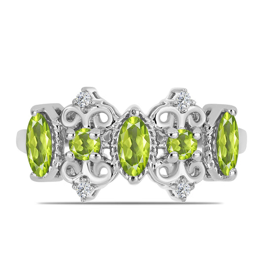 Anillo de Plata con Peridoto de Changbai y Topacio Blanco