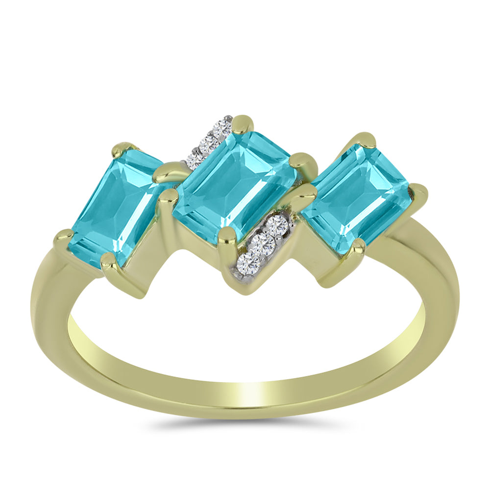 Anillo de Plata Bañada en Oro con Cuarzo Paraiba y Topacio Blanco