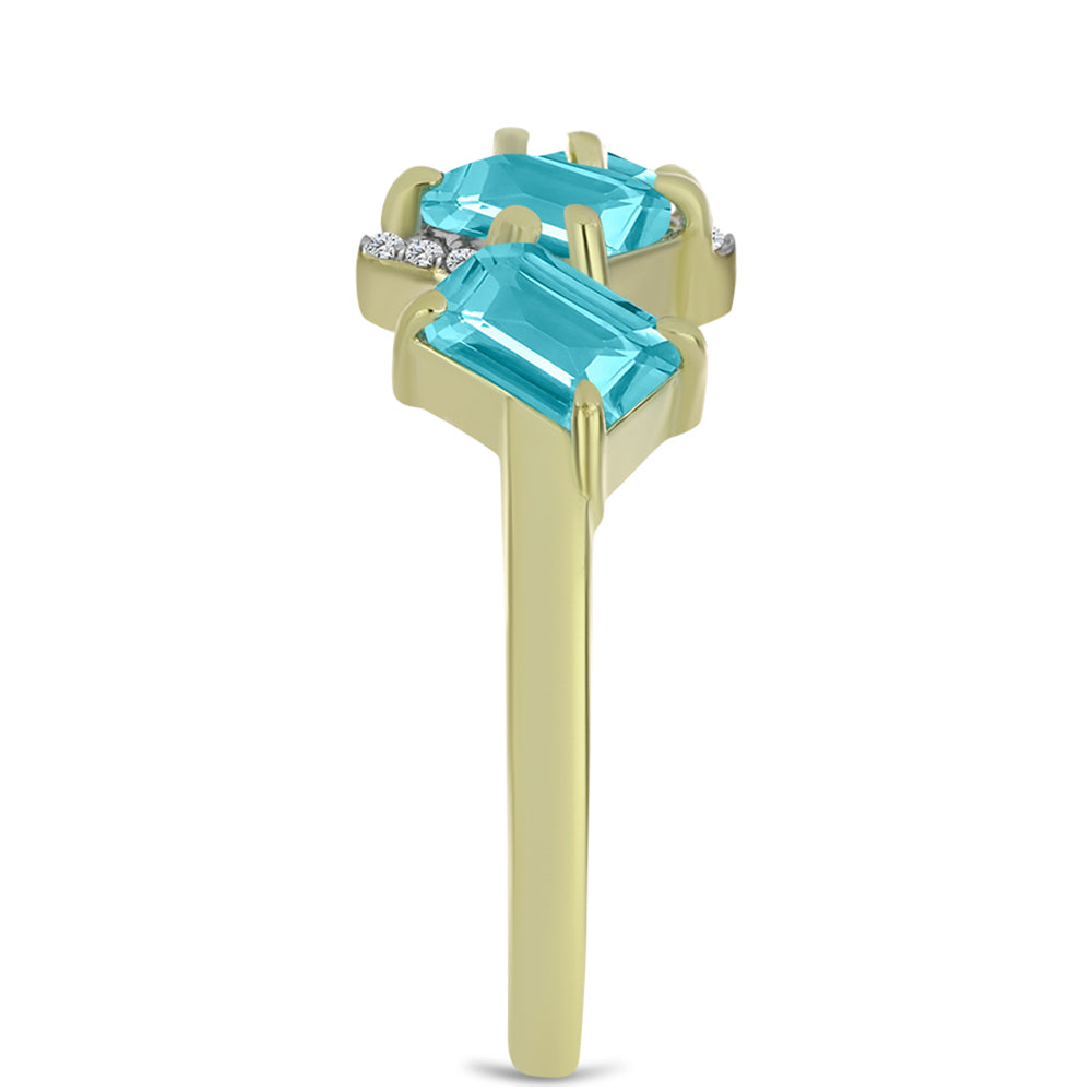 Anillo de Plata Bañada en Oro con Cuarzo Paraiba y Topacio Blanco