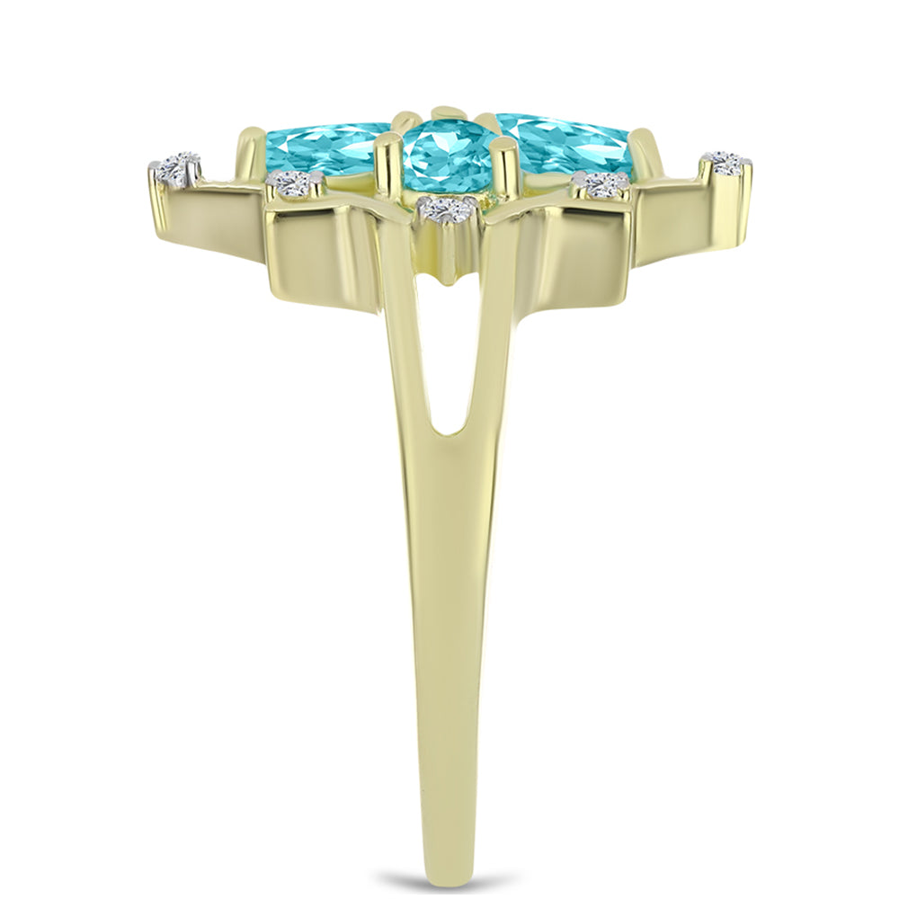 Anillo de Plata Bañada en Oro con Cuarzo Paraiba y Topacio Blanco