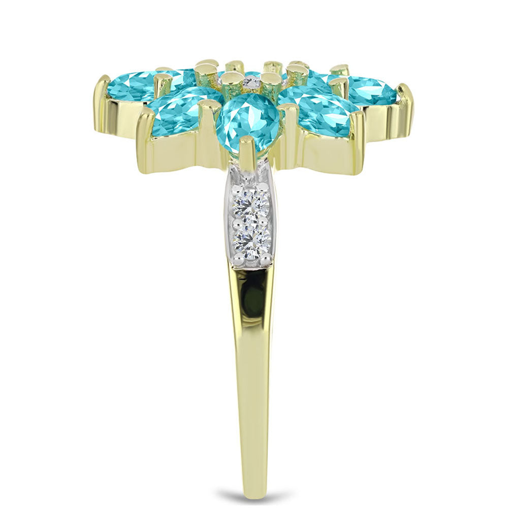 Anillo de Plata Bañada en Oro con Cuarzo Paraiba y Topacio Blanco