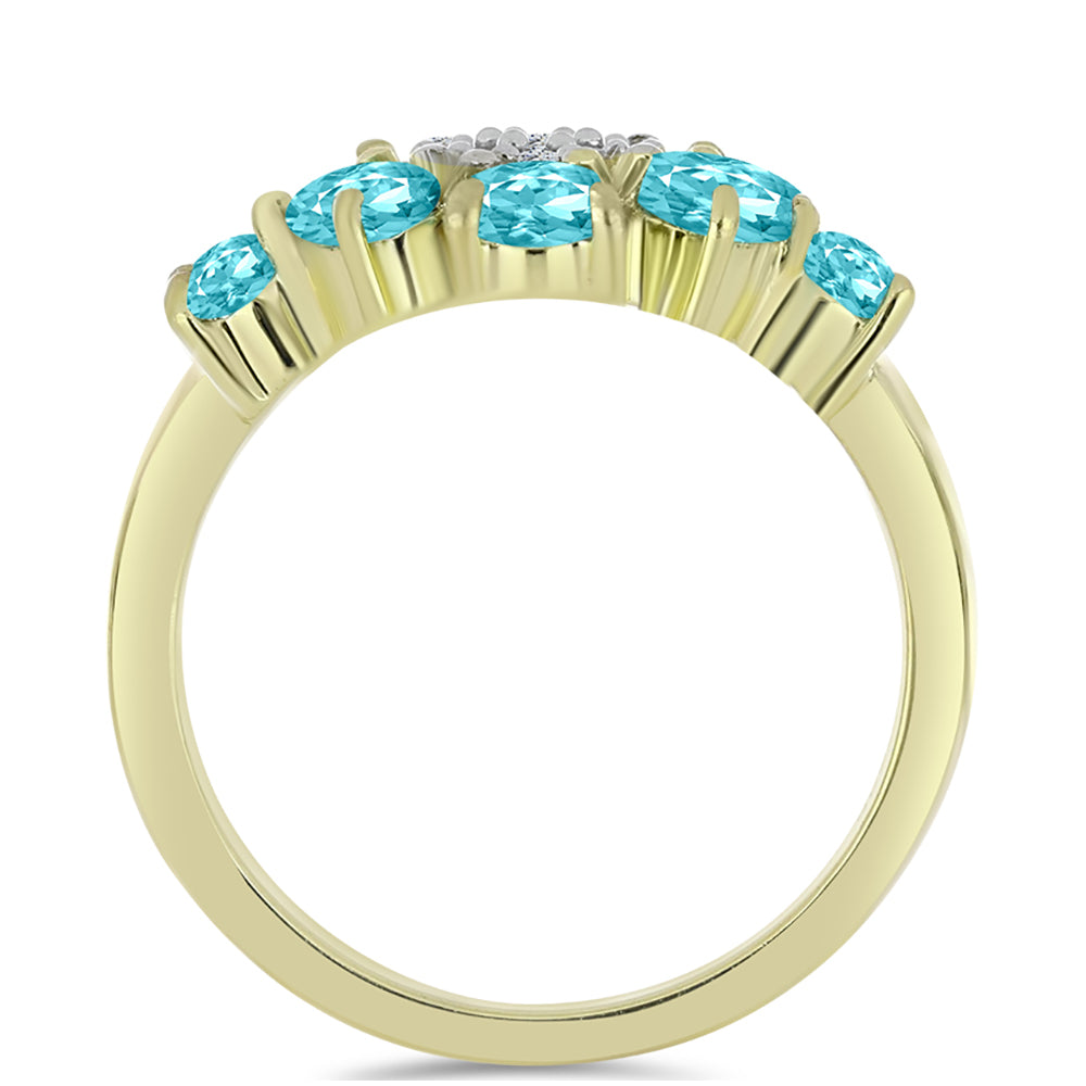Anillo de Plata Bañada en Oro con Cuarzo Paraiba y Topacio Blanco