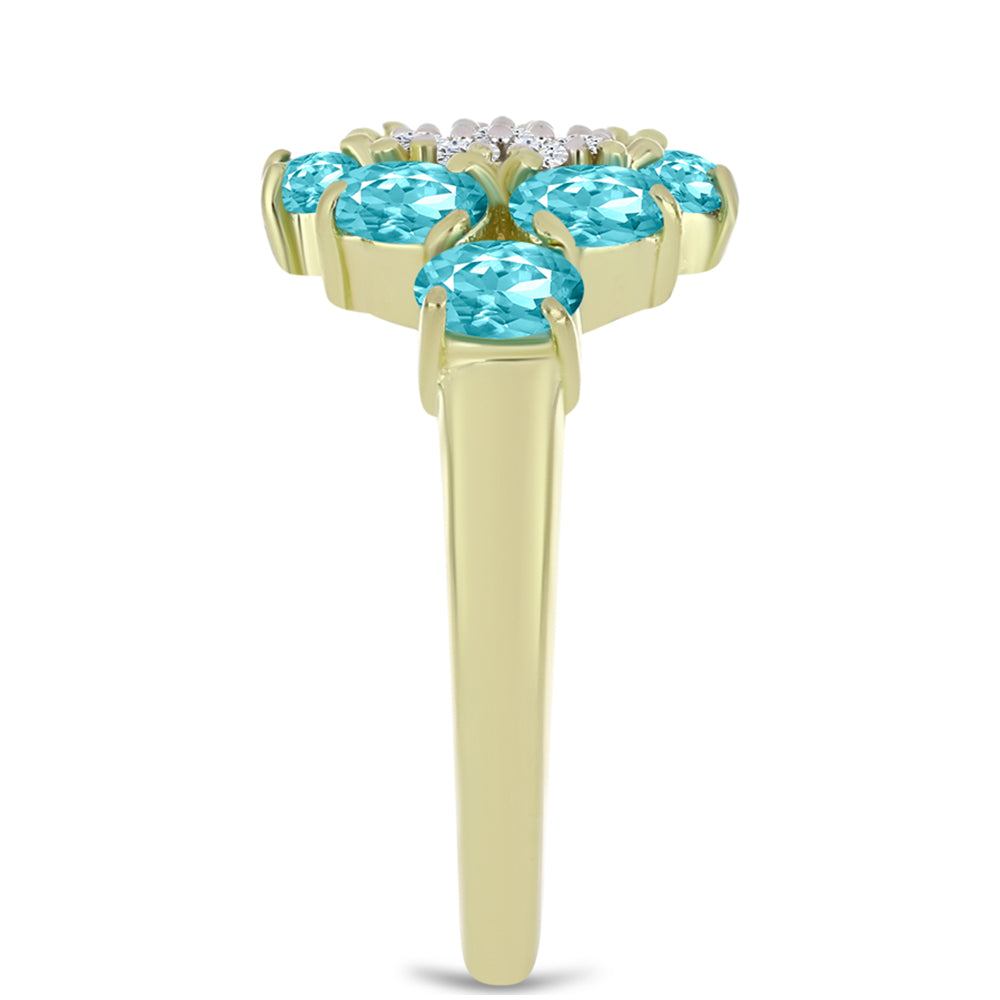 Anillo de Plata Bañada en Oro con Cuarzo Paraiba y Topacio Blanco