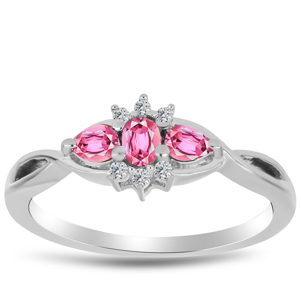 Anillo de Plata con Turmalina Rosa de Pelmadulla y Topacio Blanco
