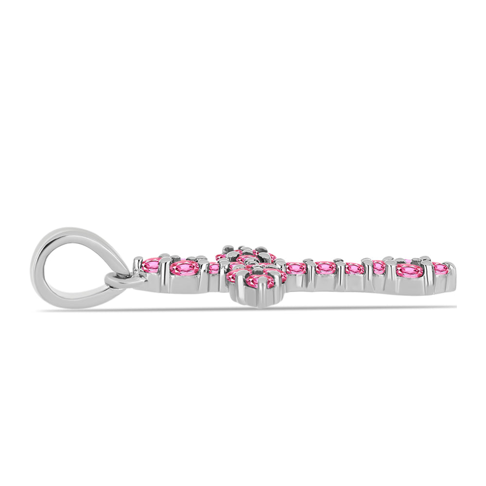 Cruz Colgante de Plata con Turmalina Rosa de Pelmadulla