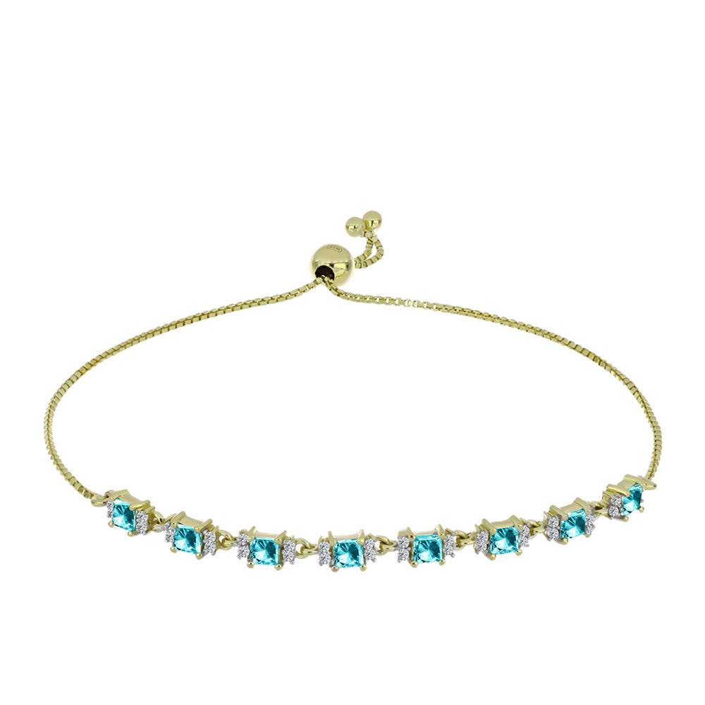 Pulsera de Plata Bañada en Oro con Cuarzo Paraiba y Topacio Blanco