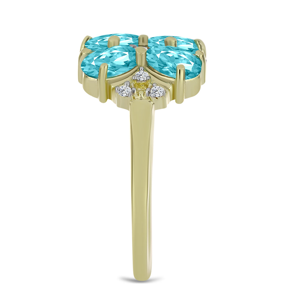 Anillo de Plata Bañada en Oro con Cuarzo Paraiba y Topacio Blanco