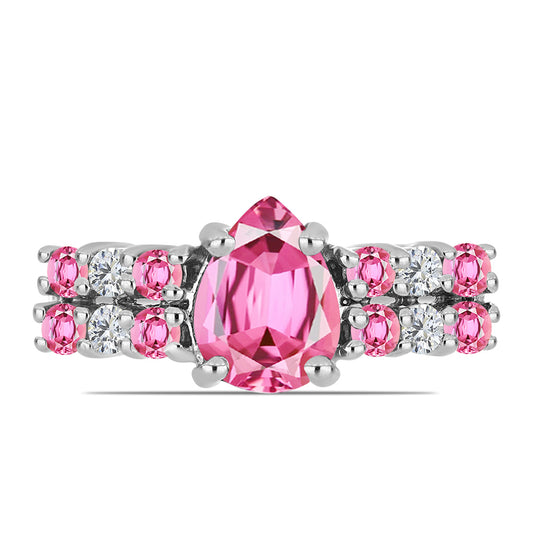 Anillo de Plata con Turmalina Rosa de Pelmadulla y Topacio Blanco