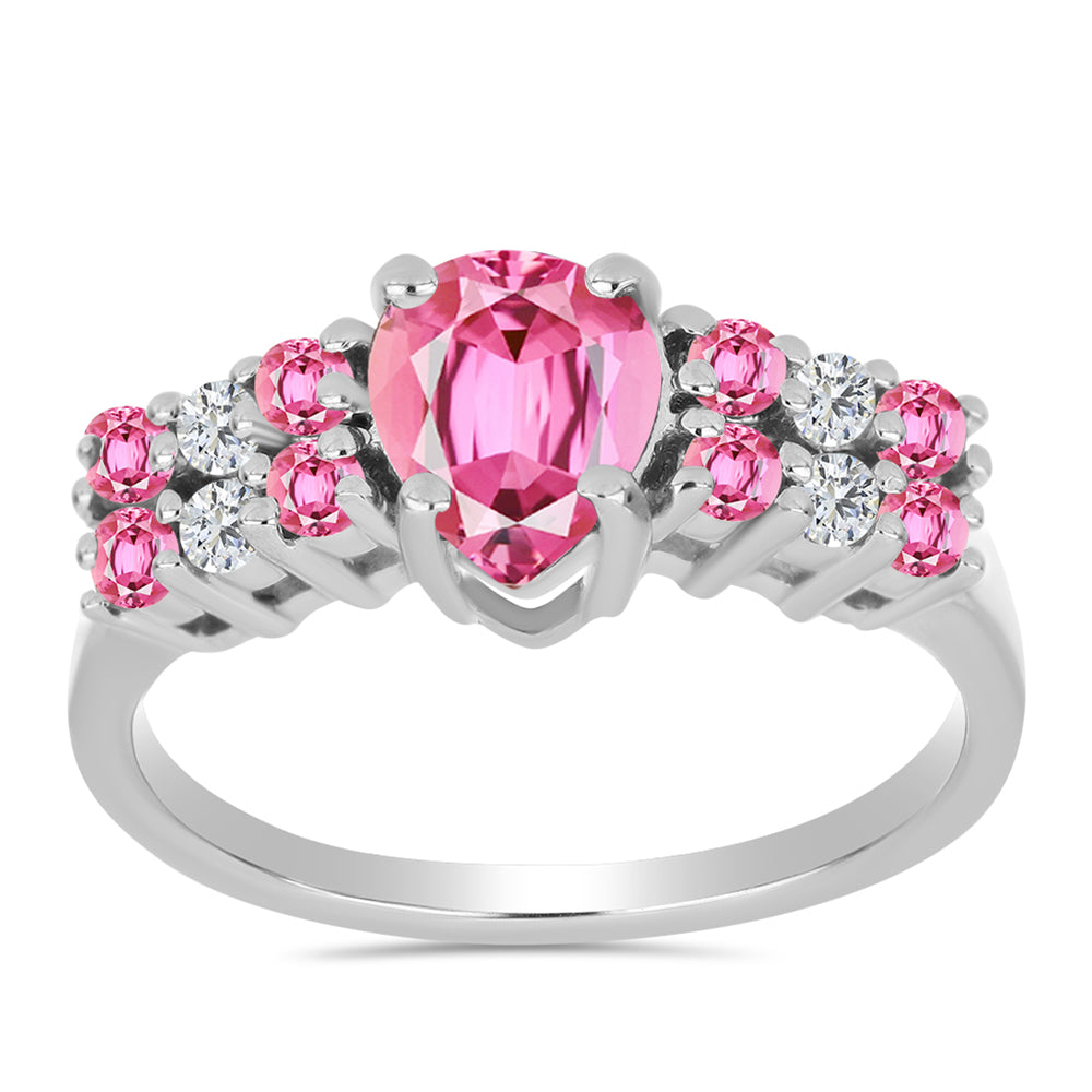 Anillo de Plata con Turmalina Rosa de Pelmadulla y Topacio Blanco