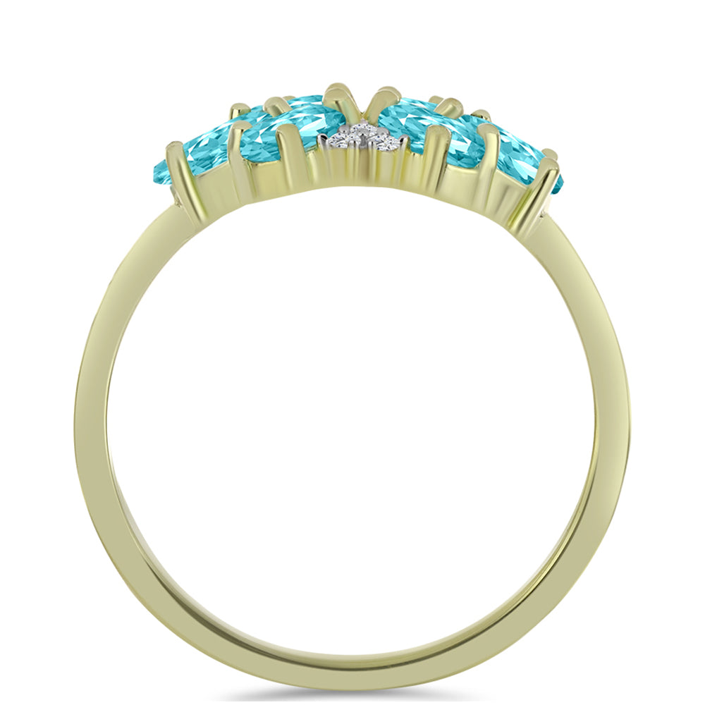 Anillo de Plata Bañada en Oro con Cuarzo Paraiba y Topacio Blanco