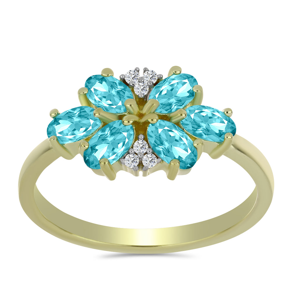Anillo de Plata Bañada en Oro con Cuarzo Paraiba y Topacio Blanco