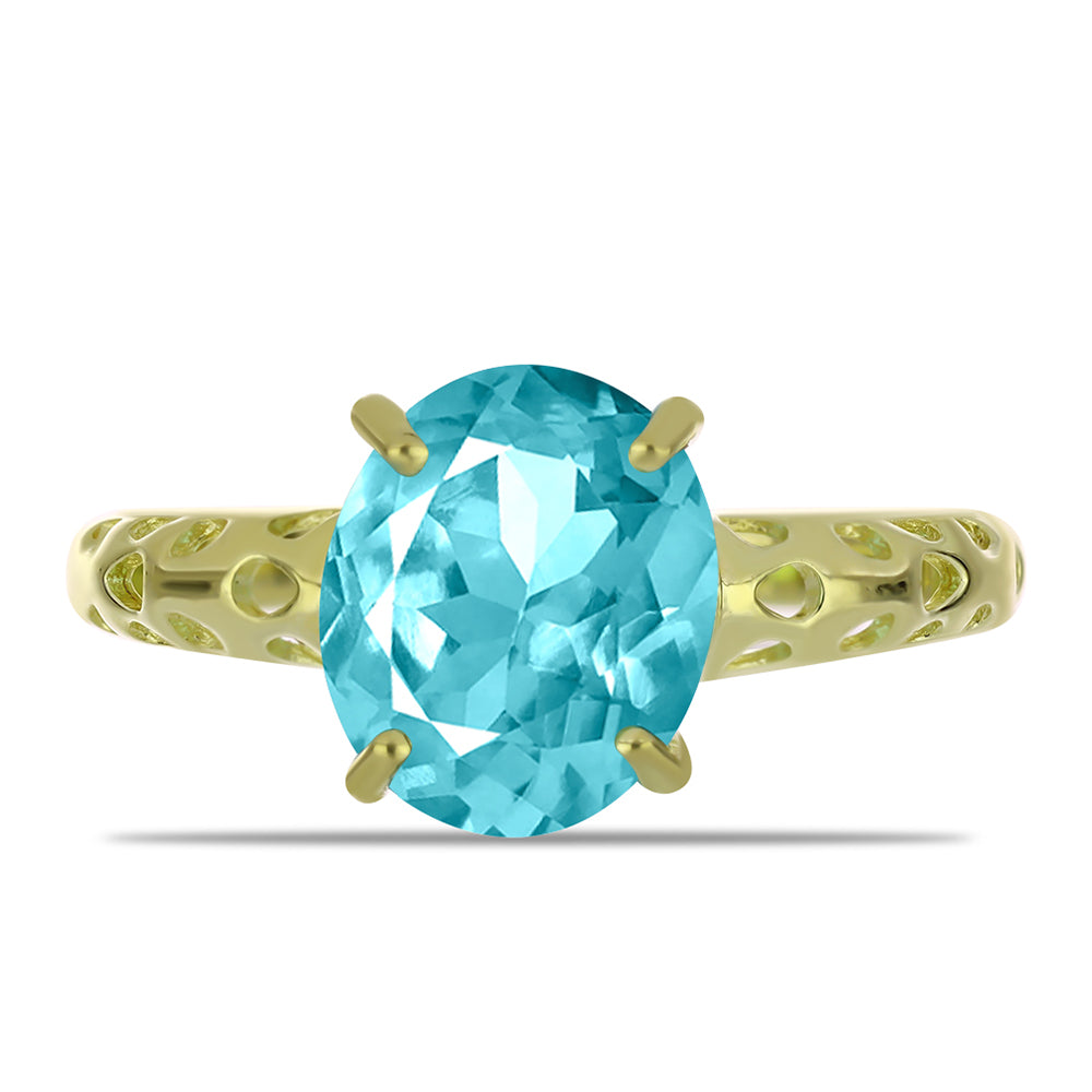 Anillo de Plata Bañada en Oro con Cuarzo Paraiba