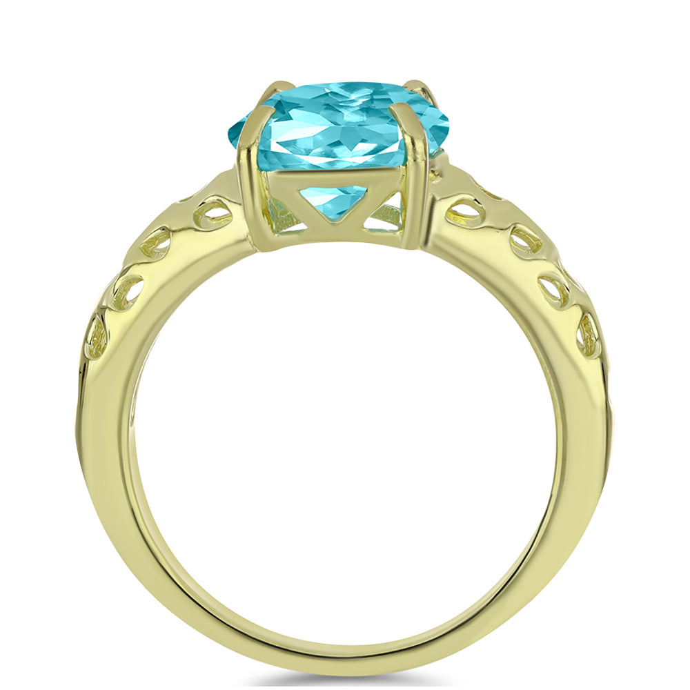 Anillo de Plata Bañada en Oro con Cuarzo Paraiba