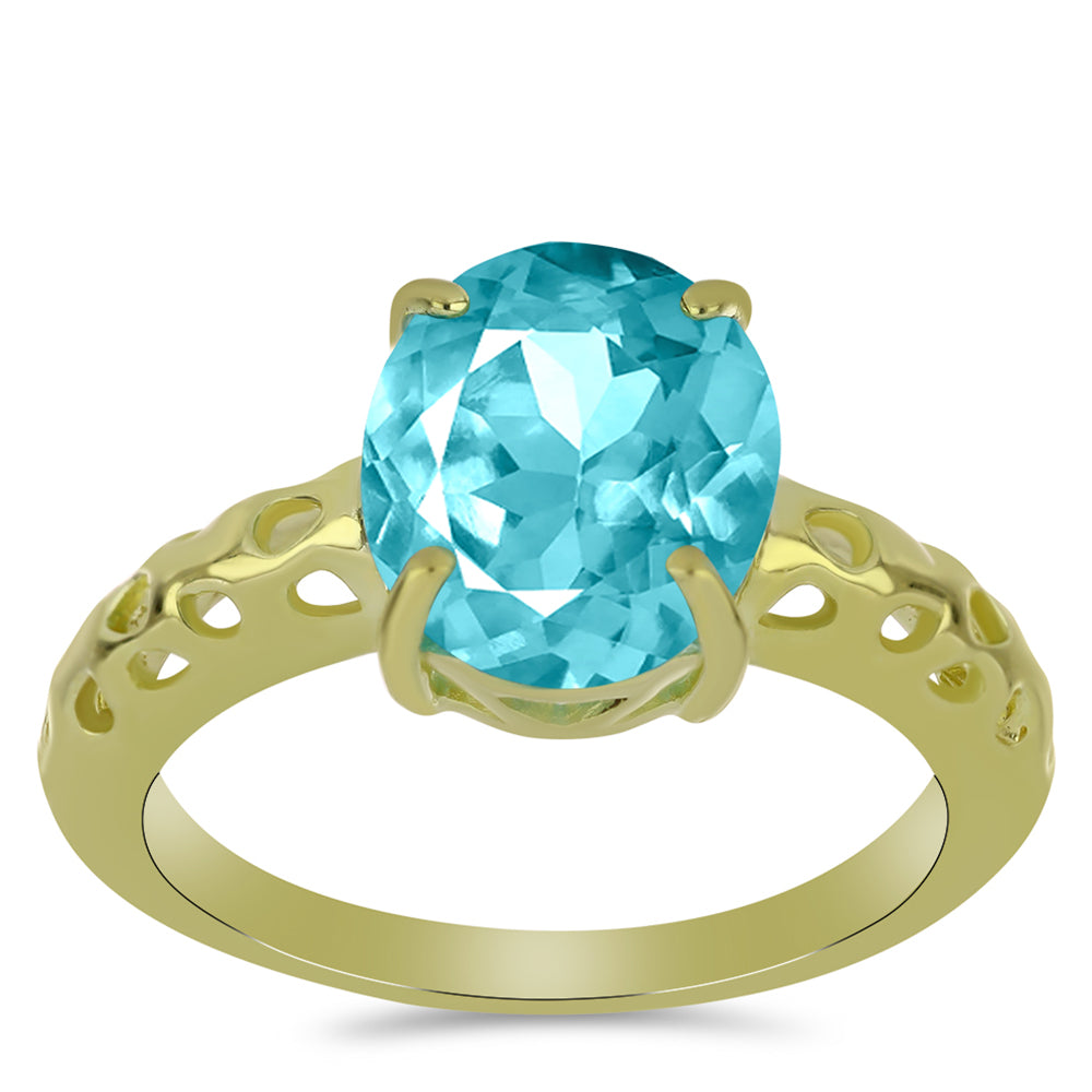 Anillo de Plata Bañada en Oro con Cuarzo Paraiba