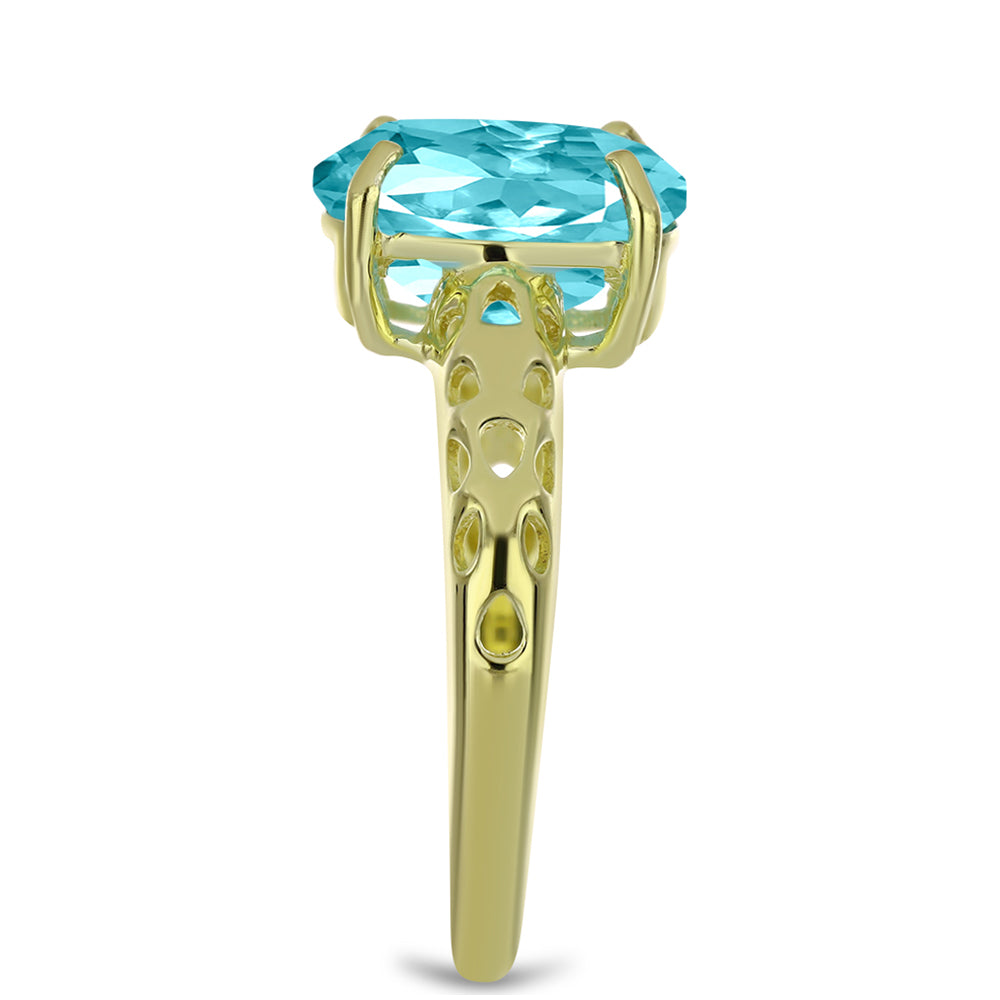 Anillo de Plata Bañada en Oro con Cuarzo Paraiba