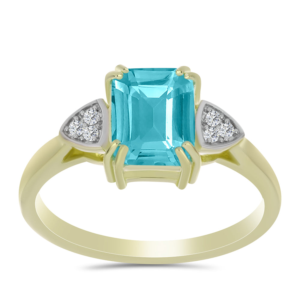 Anillo de Plata Bañada en Oro con Cuarzo Paraiba y Topacio Blanco