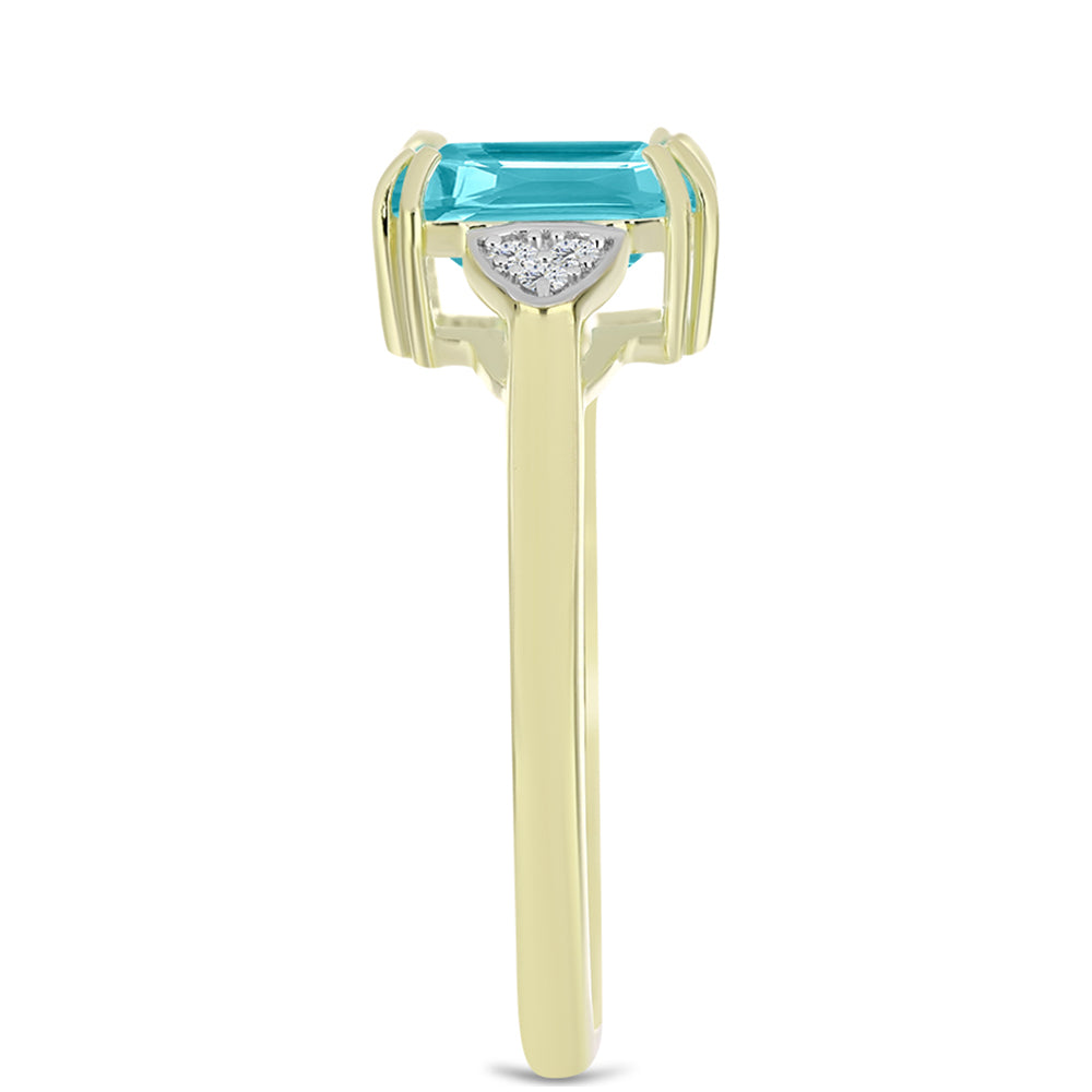 Anillo de Plata Bañada en Oro con Cuarzo Paraiba y Topacio Blanco