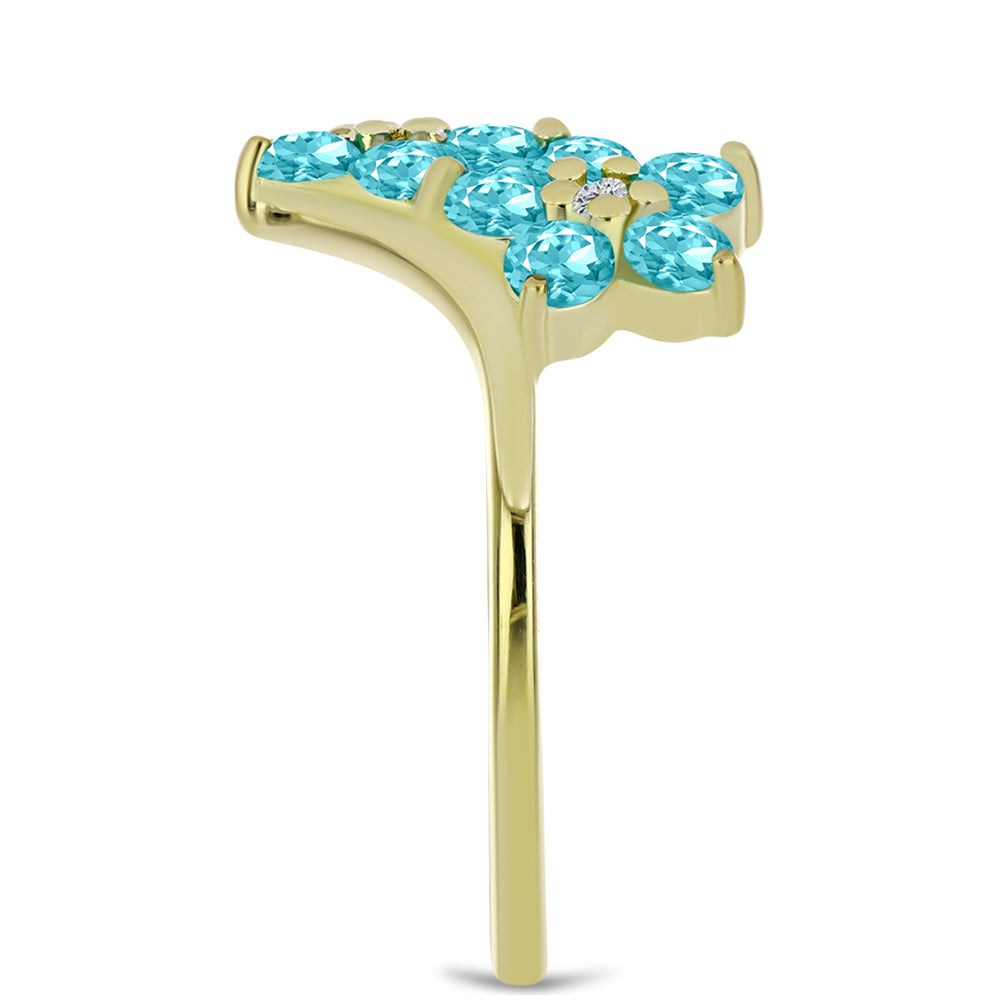 Anillo de Plata Bañada en Oro con Cuarzo Paraiba y Topacio Blanco