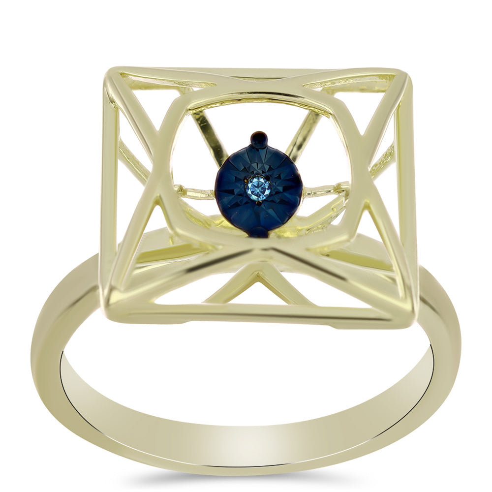 Anillo de Plata Bañada en Oro con Diamante azul danzante
