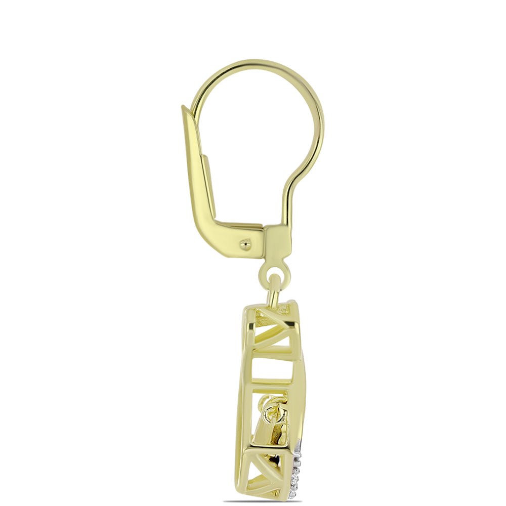 Pendientes de Plata Bañada en Oro con Diamante azul danzante y Topacio Blanco