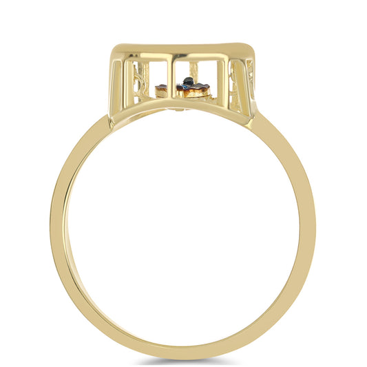 Anillo de Plata Bañada en Oro con Diamante azul danzante