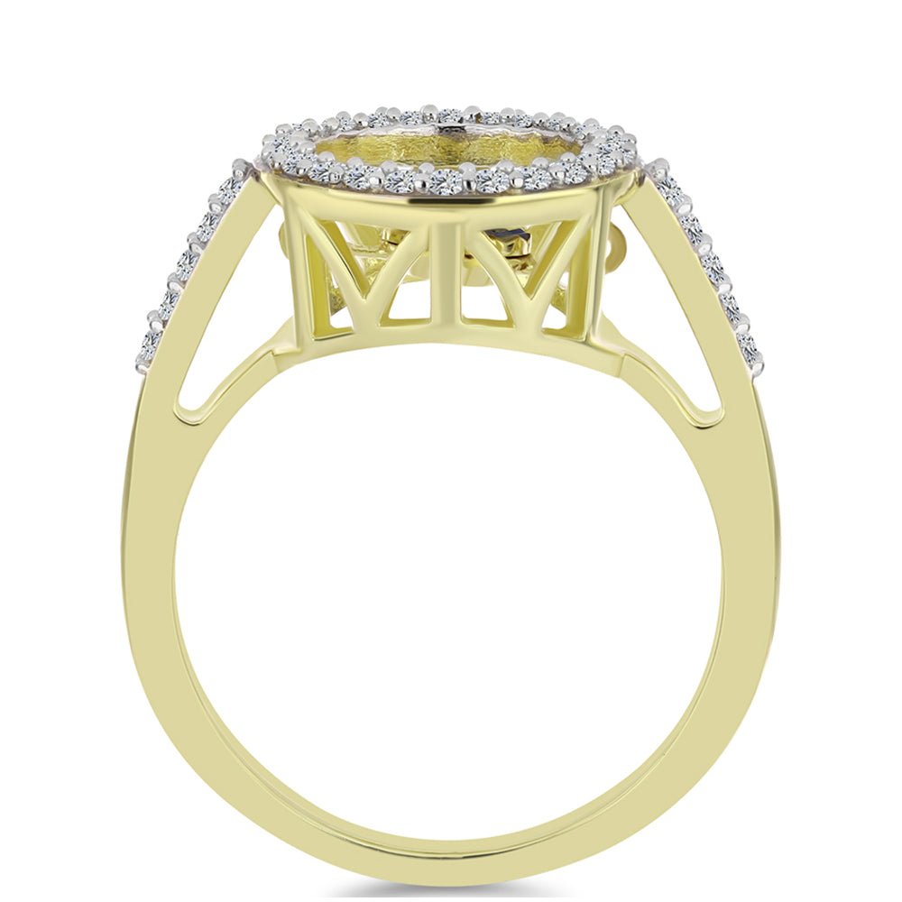 Anillo de Plata Bañada en Oro con Diamante azul danzante y Topacio Blanco