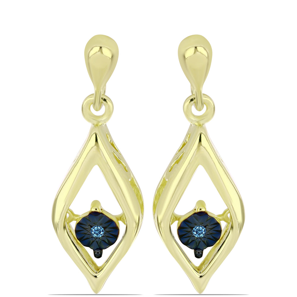 Pendientes de Plata Bañada en Oro con Diamante azul danzante