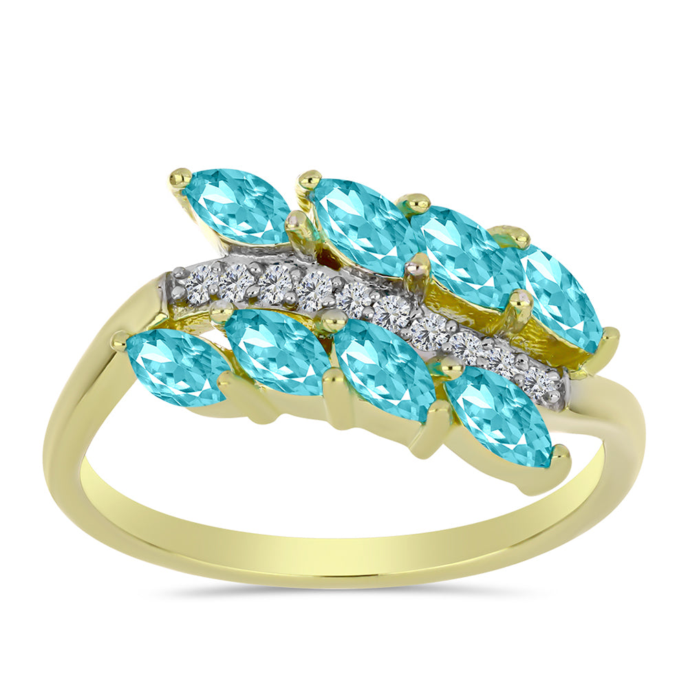 Anillo de Plata Bañada en Oro con Cuarzo Paraiba y Topacio Blanco