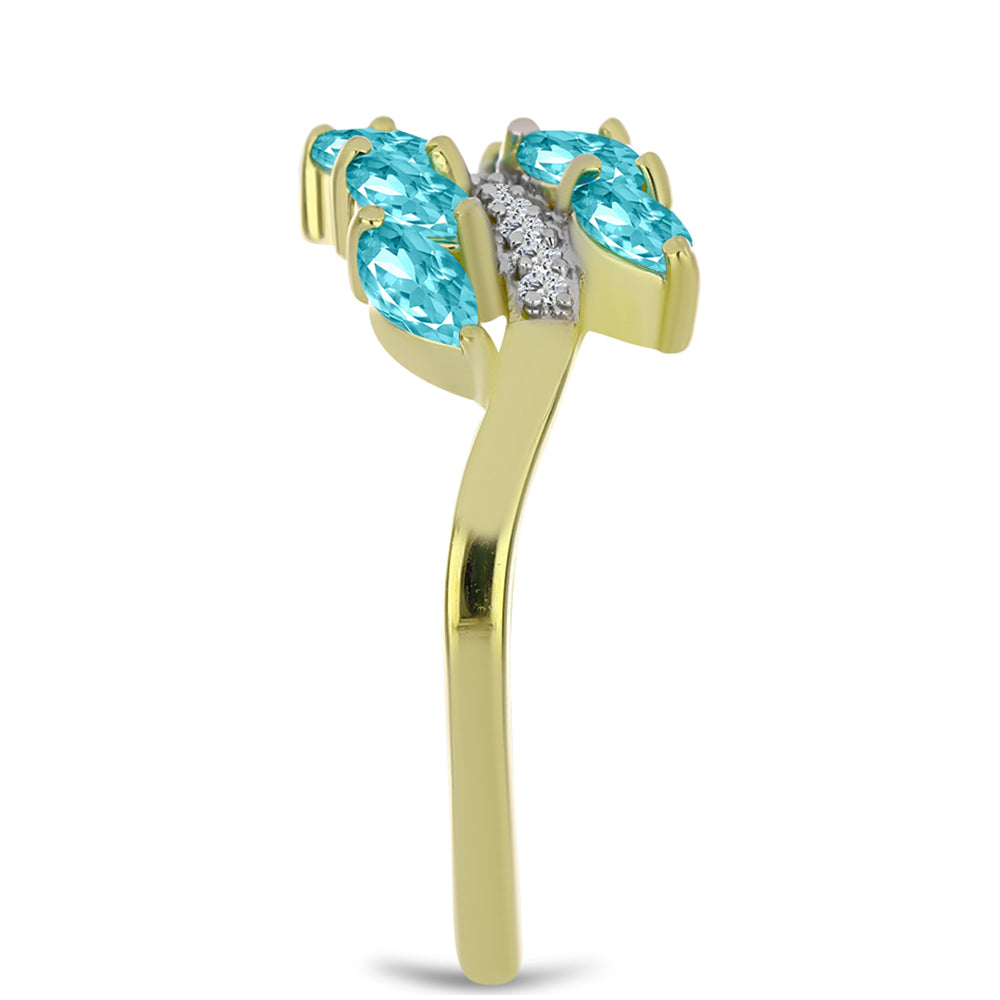 Anillo de Plata Bañada en Oro con Cuarzo Paraiba y Topacio Blanco