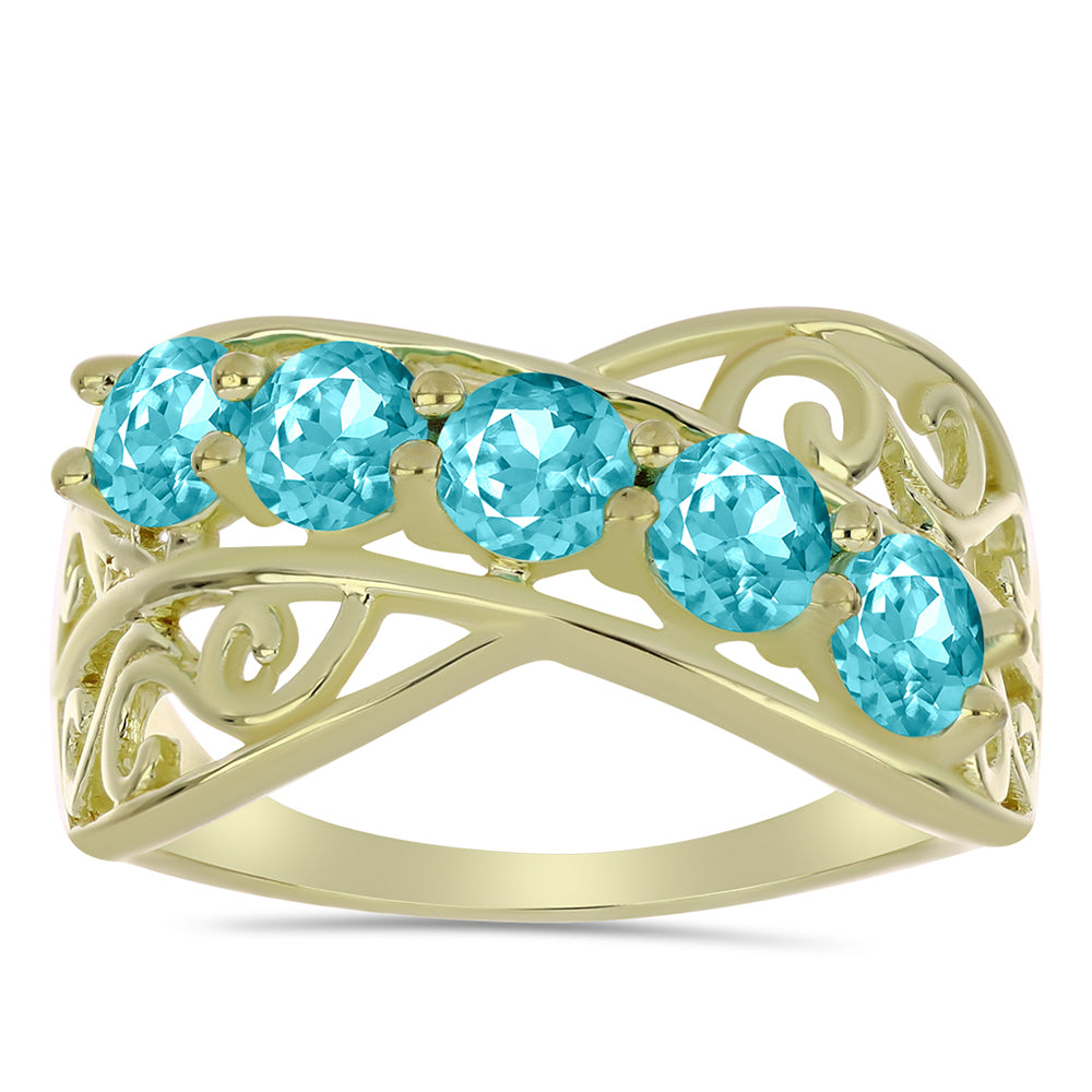 Anillo de Plata Bañada en Oro con Cuarzo Paraiba