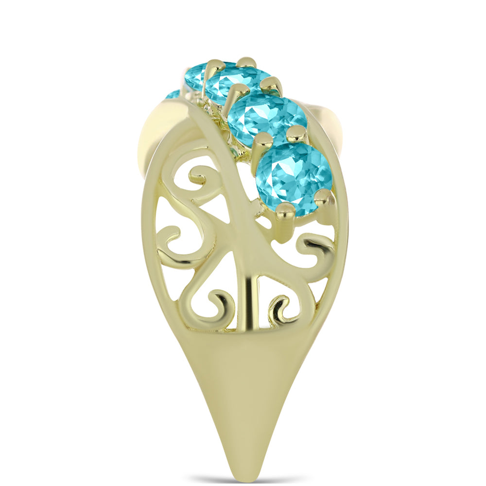 Anillo de Plata Bañada en Oro con Cuarzo Paraiba