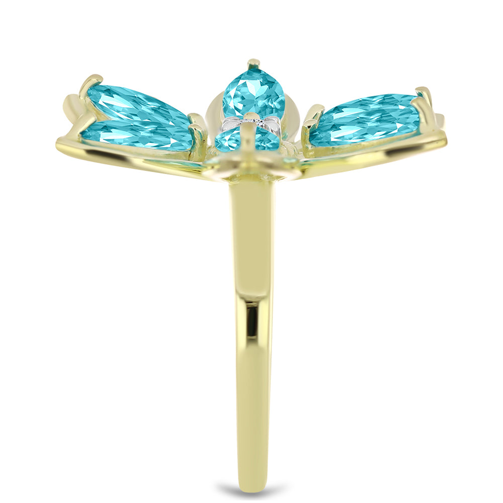 Anillo de Plata Bañada en Oro con Cuarzo Paraiba y Topacio Blanco