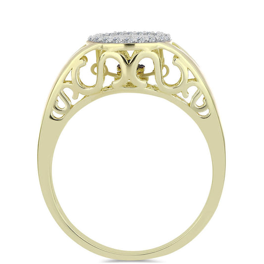 Anillo de Plata Bañada en Oro con Diamante azul danzante y Topacio Blanco