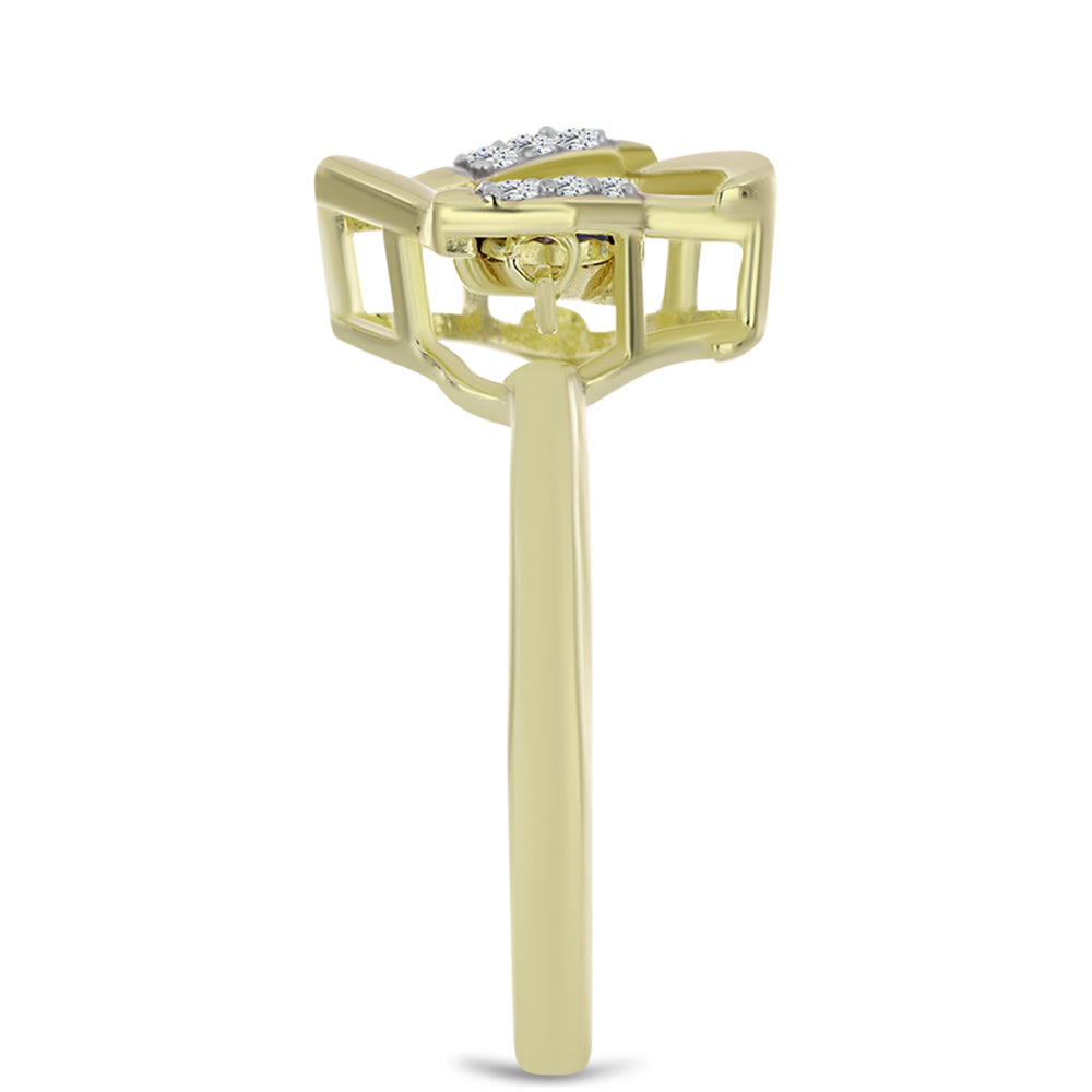 Anillo de Plata Bañada en Oro con Diamante azul danzante y Topacio Blanco