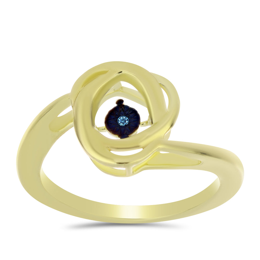 Anillo de Plata Bañada en Oro con Diamante azul danzante