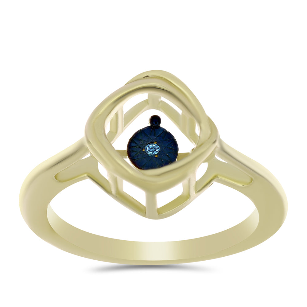 Anillo de Plata Bañada en Oro con Diamante azul danzante