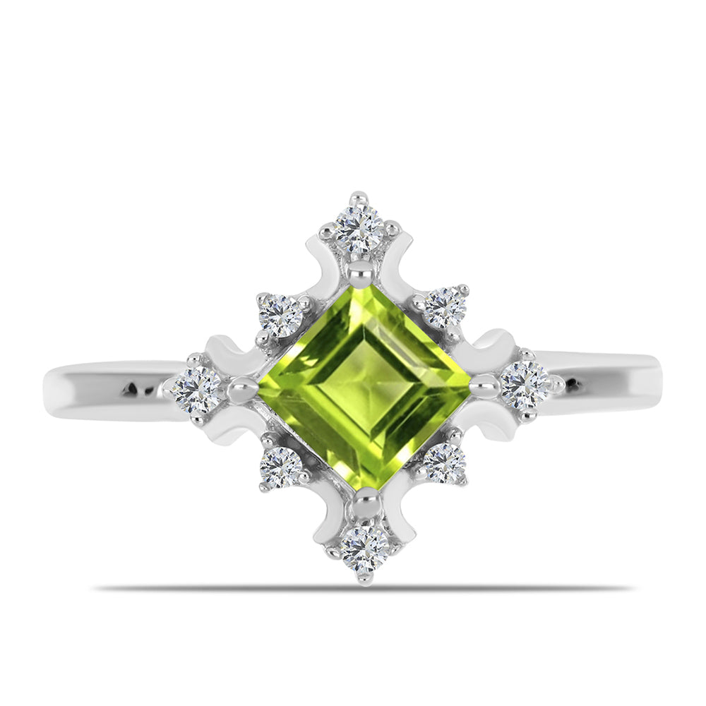 Anillo de Plata con Peridoto de Changbai y Topacio Blanco