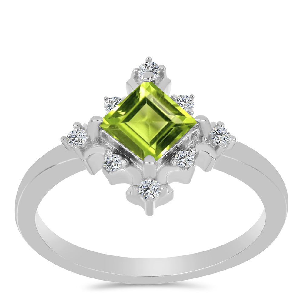 Anillo de Plata con Peridoto de Changbai y Topacio Blanco