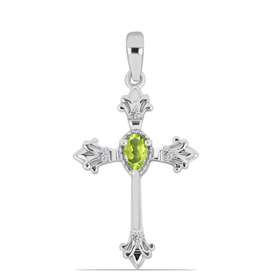 Cruz Colgante de Plata con Peridoto de Changbai y Topacio Blanco
