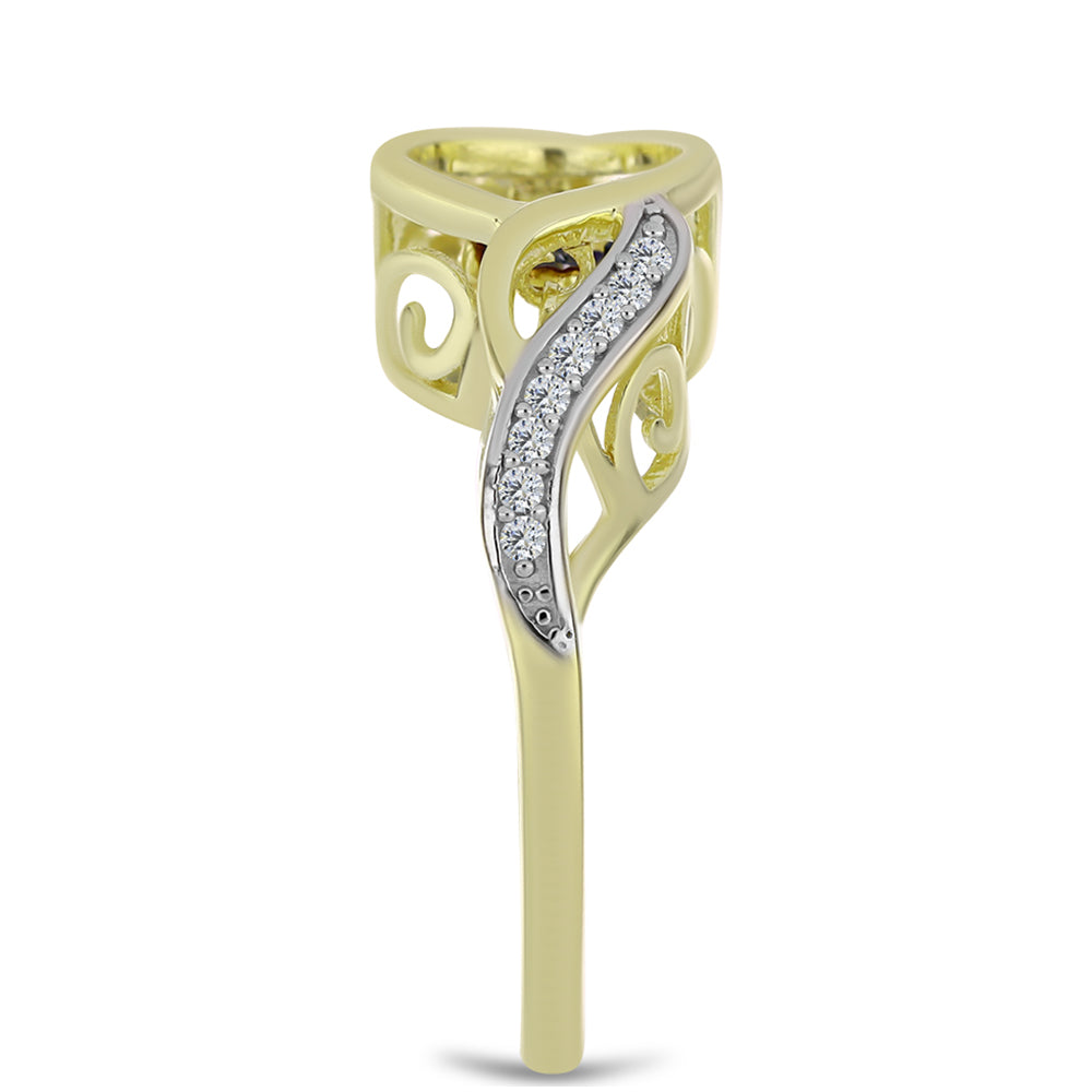 Anillo de Plata Bañada en Oro con Diamante azul danzante y Topacio Blanco